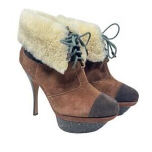 L.A.M.B. Pier Suede Boots with Shearling Cuff Size 9.5